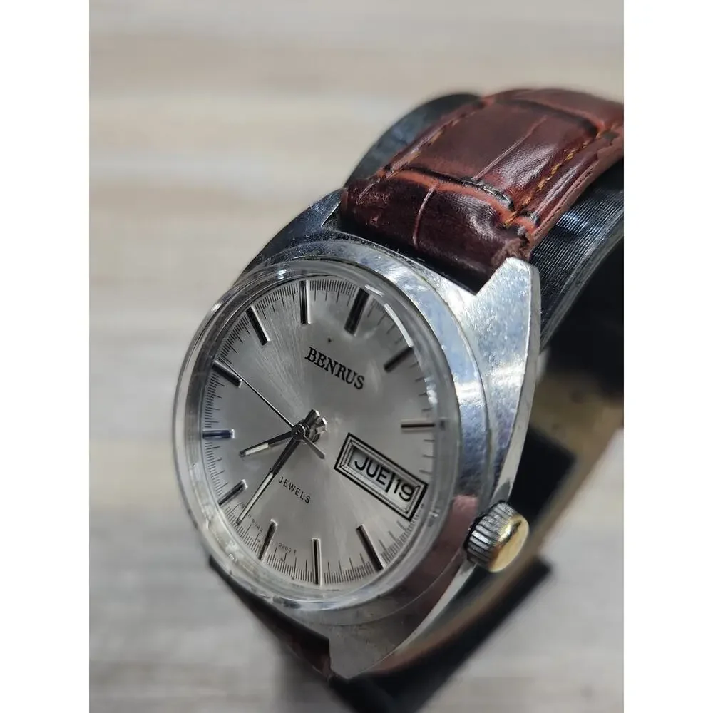 Benrus Manual Wind Watch Men 37mm Silver Tone. Running, Hamazawa Movement
